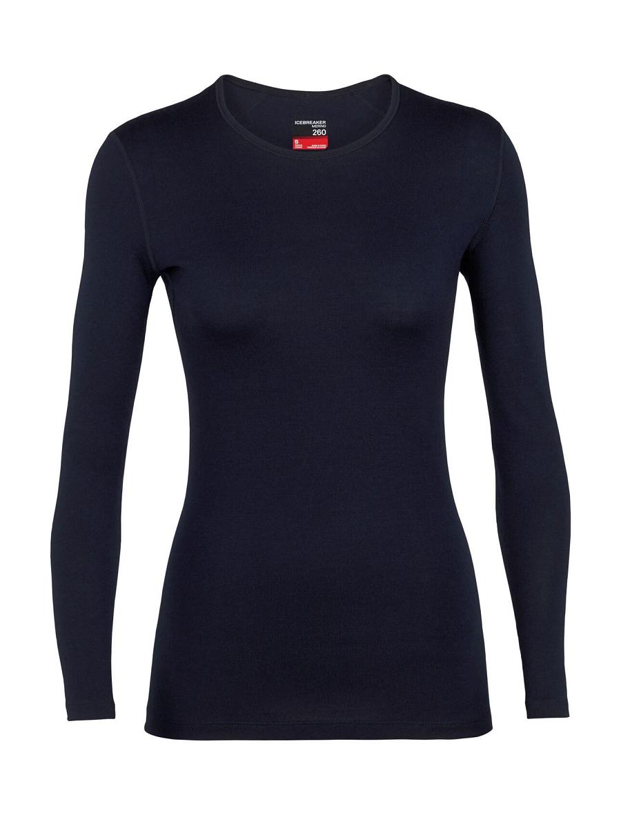 Women's Icebreaker Merino 260 Tech Long Sleeve Crewe Thermal Top Base Layers Midnight Navy | CA 1025TCEV